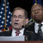 House Judiciary Committee Chairman Jerrold Nadler, D-N.Y., left, joined by House Oversight and Reform Committee Chairman Elijah Cummings, D-Md., talks to reporters in this June 11, 2019, file photo. (AP Photo/J. Scott Applewhite) **FILE**
