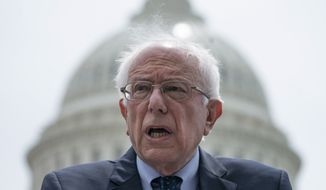 In this May 22, 2019, file photo, Democratic presidential candidate, Sen. Bernie Sanders, I-Vt., speaks at the Capitol in Washington. Sanders is set to give a major speech to rebut accusations by President Donald Trump and others that he is too liberal to win in a general election. During Wednesday&#39;s speech, which Sanders previewed in an interview with The Associated Press, he will define democratic socialism, the philosophy that has guided his political career. (AP Photo/J. Scott Applewhite, File)