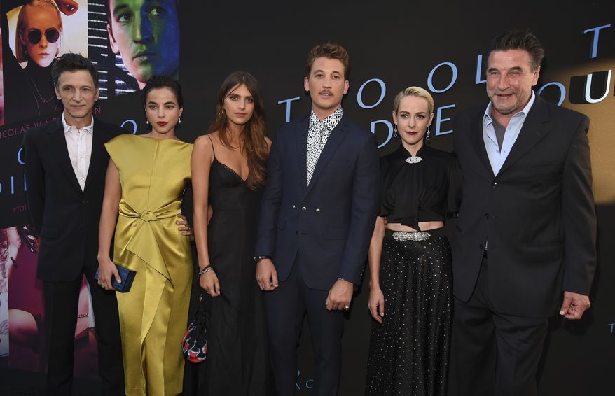 From left, "Too Old to Die Young" cast members John Hawkes, Cristina Rodlo, Nell Tiger Free, Miles Teller, Jena Malone and Billy Baldwin pose together at a special screening of the Amazon Prime series at the Vista Theatre, Monday, June 10, 2019, in Los Angeles. (Photo by Chris Pizzello/Invision/AP)