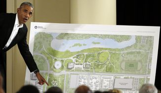 In this May 3, 2017, photo, former President Barack Obama speaks at a community event on the Presidential Center at the South Shore Cultural Center in Chicago. A federal judge in Chicago says he&#39;ll dismiss a lawsuit brought by a parks advocacy group that is trying to stop Barack Obama&#39;s presidential center from being built. U.S. District Judge John Robert Blakey said there should be no delay in constructing the $500 million center after hearing arguments in court on Tuesday, June 11, 2019. He said a written ruling will follow later Tuesday. (AP Photo/Nam Y. Huh) **FILE**