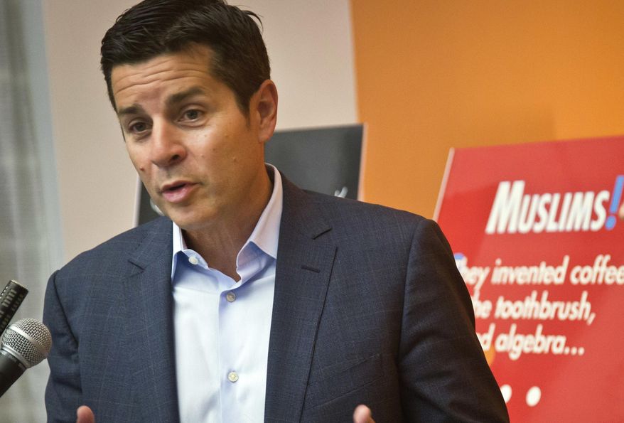 In this June 25, 2015 file photo, Muslim comedian Dean Obeidallah speaks at a news conference in New York. A federal judge will hear arguments Wednesday, June 12, 2019 for the amount of monetary damages Obeidallah can recover against a neo-Nazi website operator who falsely accused him of terrorism. Obeidallah is seeking more than $1 million in damages against The Daily Stormer founder Andrew Anglin, who hasn&#x27;t responded to Obeidallah&#x27;s libel lawsuit. (AP Photo/Bebeto Matthews, File)