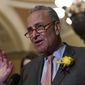 Senate Minority Leader Sen. Chuck Schumer of N.Y., speaks to reporters following the weekly policy lunches on Capitol Hill in Washington, Tuesday, June 4, 2019. (AP Photo/Susan Walsh) ** FILE **