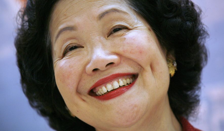 FILE - This July 6, 2008, file photo shows Hong Kong's former Chief Secretary Anson Chan during a press conference in Hong Kong. Chan, long an outspoken advocate for more democracy in the ex-British colony, is urging the city's chief executive, Carrie Lam, to shelve proposed extradition legislation that has sparked mass protests. On Thursday, June 13, 2019, dozens of people were injured in clashes with police. In an interview with The Associated Press, the 79-year-old Chan said a massive protest march Sunday, June 9, that drew hundreds of thousands of people showed "the Hong Kong spirit at its best."(AP Photo/Vincent Yu, File)