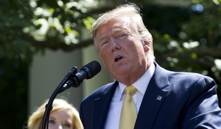 President Donald Trump speaks in the Rose Garden of the White House, Friday, June 14, 2019, in Washington. (AP Photo/Jose Luis Magana)