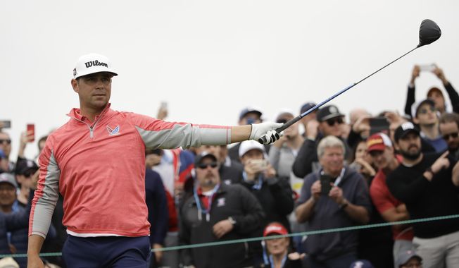 Gary Woodland watches his tee shot on the ninth hole during the final round of the U.S. Open Championship golf tournament Sunday, June 16, 2019, in Pebble Beach, Calif. (AP Photo/Marcio Jose Sanchez)