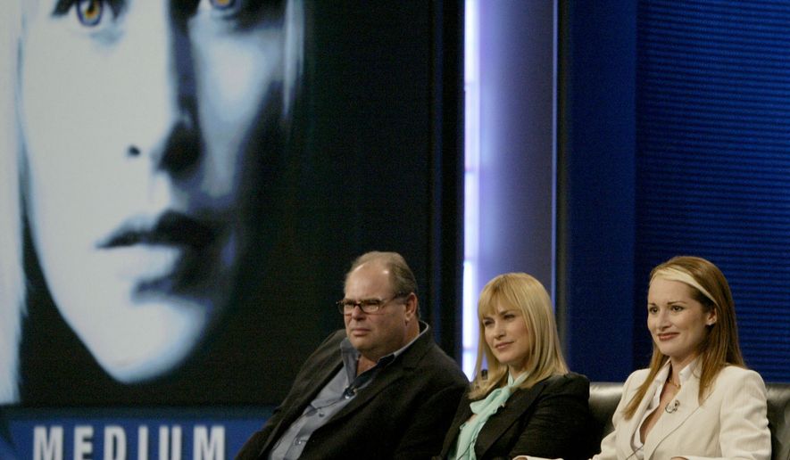 wNBC&#39;s &quot;Medium&quot; Executive producer, Glen Gordon Caron, left, actress Patricia Arquette, center and Allison Dubois speak to the media Friday Jan. 21, 2005 at the Television Critics Association winter meeting in Los Angeles. It&#39;s been a tough year for NBC, which is in third place behind CBS and resurgent ABC among viewers aged 18 to 49. &quot;Medium&quot; is one of the network shows that have shown signs of modest success. (AP Photo/Nick Ut) **FILE**

