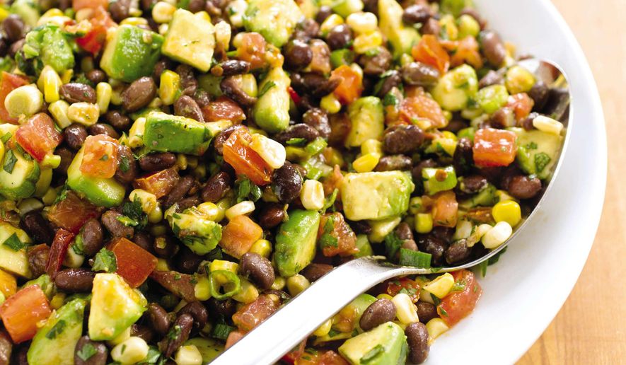 This undated photo provided by America's Test Kitchen in June 2019 shows a Southwestern Black Bean Salad in Brookline, Mass. This recipe appears in "The Complete Diabetes Cookbook." (Daniel J. van Ackere/America's Test Kitchen via AP)