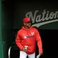 Washington Nationals manager Dave Martinez walks in the dugout before a baseball game against the New York Mets, Sunday, March 31, 2019, in Washington. The Nationals won 6-5.(AP Photo/Nick Wass) **FILE**
