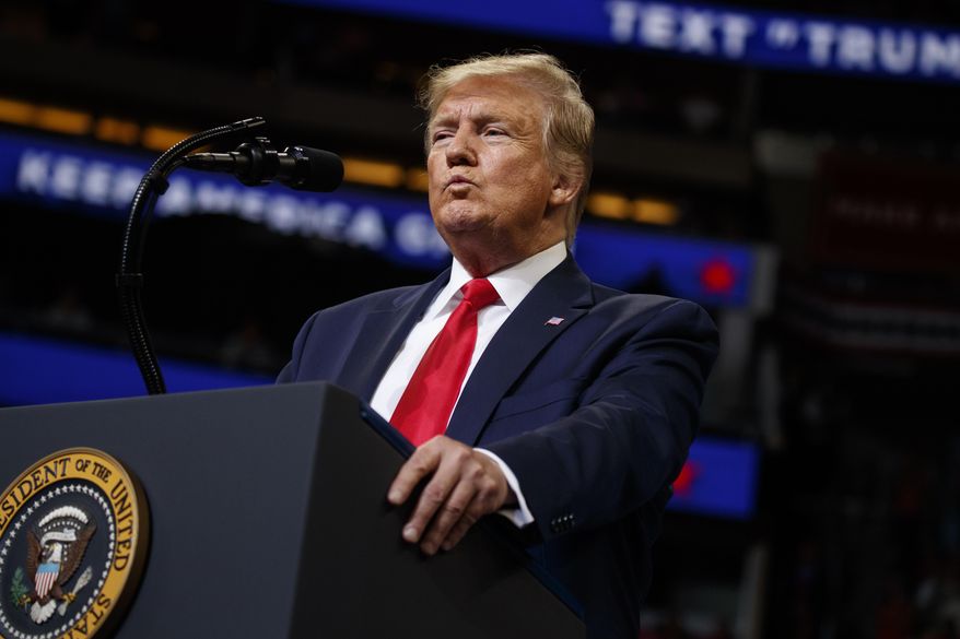 President Donald Trump speaks during his reelection kickoff rally at the Amway Center, Tuesday, June 18, 2019, in Orlando, Fla. (AP Photo/Evan Vucci)