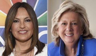 This photo combo shows from left, actress Mariska Hargitay and former prosecutor Linda Fairstein. Hargitay says she has not been in touch with friend Linda Fairstein after the former “Central Park Five” prosecutor was dropped by her publisher, though the actress acknowledged Fairstein resigned from the board of a charity she founded. In an interview with The Associated Press, Hargitay said, “No, I have not talked to her. She did resign from my board.” Fairstein was on the board of Hargitay’s Joyful Heart Foundation, which assists survivors of sexual assault, domestic violence and child abuse. (Katherine Marks/Penguin Random House/Evan Agostini via AP)