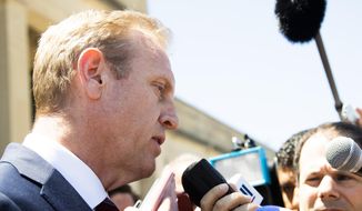 Acting Secretary of Defense Patrick Shanahan speaks about the situation in the Persian Gulf region during as he waits for the arrival of Portuguese Minister of National Defense Joao Cravinho, at the Pentagon, Friday, June 14, 2019. (AP Photo/Manuel Balce Ceneta)