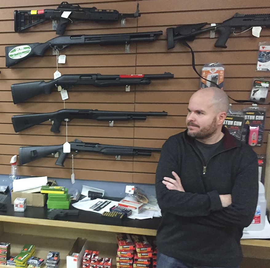 7. New Mexico, gun ownership rate: 49.9 percent
6. Montana, gun ownership rate: 52.3 percent
Firearms salesman Nathan Williams, 37, of Albuquerque, attends to customers at The Outdoorsman gun shop in Santa Fe, N.M., on Thursday, Jan. 5, 2017. Currents in the national debate over gun regulations are converging on New Mexico as the state Legislature prepares to meet. Under one proposal, federally licensed gun dealers would run background checks on sales between unlicensed sellers and buyers for a fee. (AP Photo/Morgan Lee)