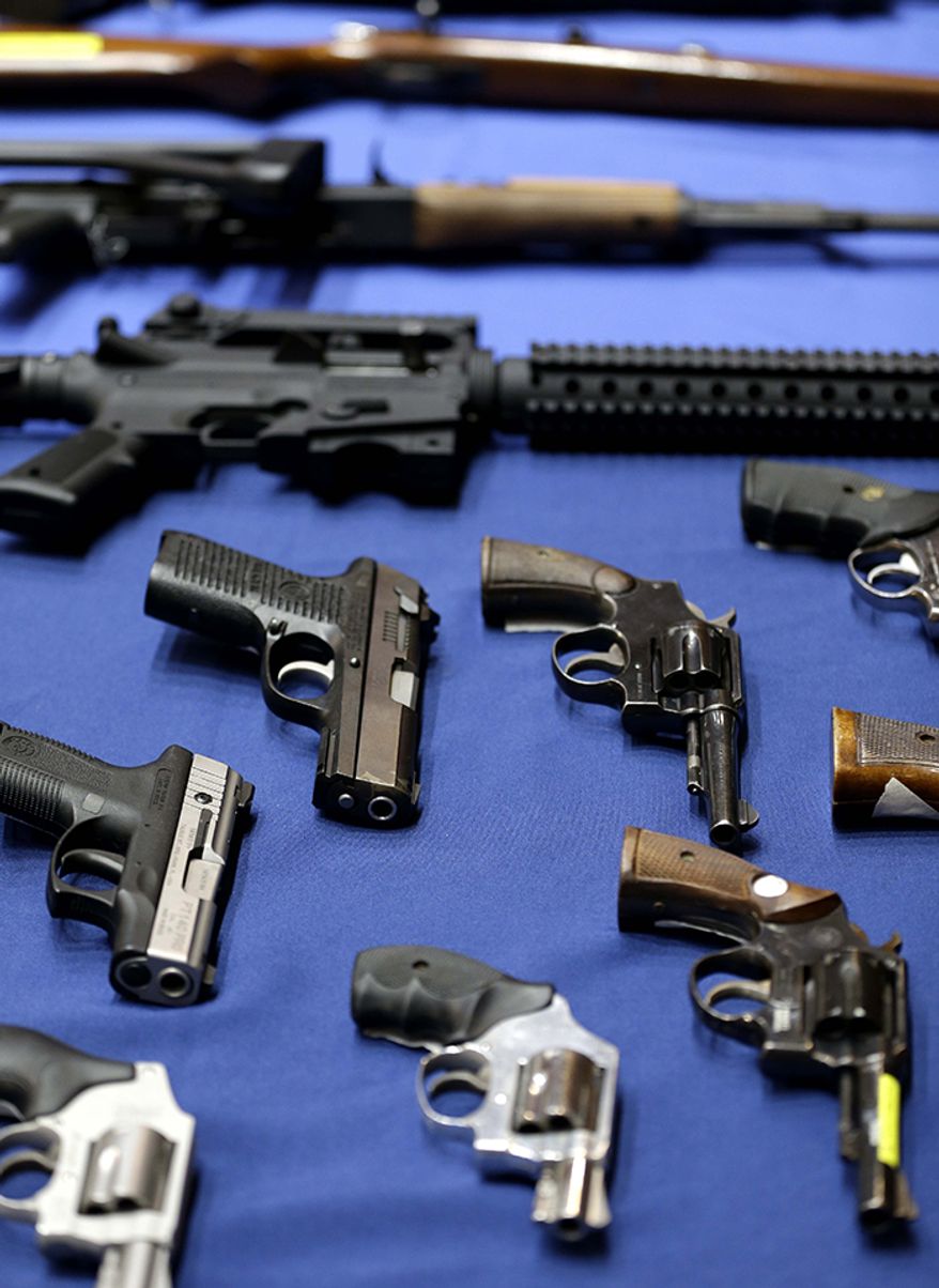 49. New York, gun ownership rate: 10.3 percent
48. New Jersey, gun ownership rate: 11.3 percent
Guns seized by the police are displayed during a news conference in New York, Tuesday, Oct. 27, 2015. Officials announced charges in a gun trafficking case where more than 70 firearms were seized. (AP Photo/Seth Wenig)