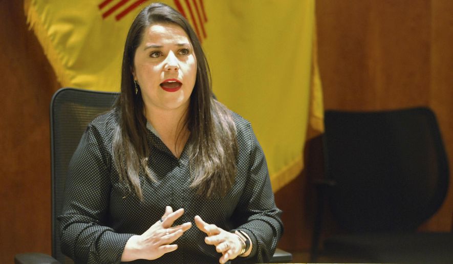 Alisha Tafoya Lucero speaks after being named as Cabinet secretary to oversee New Mexico's combination public-private prison system, at a news conference in Santa Fe, N.M., on Wednesday, June 19, 2019. Tafoya Lucero highlighted new efforts to improve accountability at privately run prisons and expand inmate programs that can reduce recidivism. The state is limiting but not eliminating solitary confinement. (AP Photo/Morgan Lee)