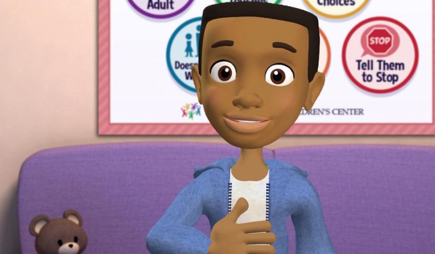 This image from video made available by the Boy Scouts of America in June 2019 shows a frame from an animated video which is part of a sex-abuse prevention program adopted by the Scouts. Targeted at children from kindergarten to sixth grade, the series of six videos aims to teach children how to recognize potentially abusive behavior and what to do if confronted by it. (BSA via AP)