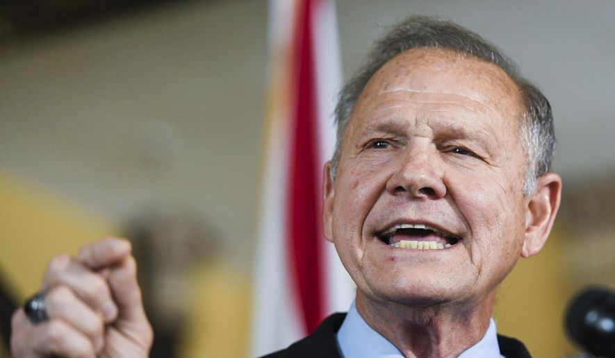 Former Alabama Chief Justice Roy Moore announces his run for the Republican nomination for U.S. Senate Thursday, June 20, 2019, in Montgomery, Ala. (AP Photo/Julie Bennett) ** FILE **