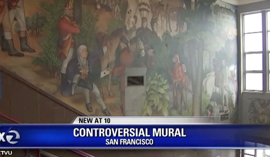 San Francisco&#x27;s Washington High School will send anywhere from $375,000 to $825,000 to mollify citizens who are upset over a George Washington mural. Some locals say the mural is &quot;racist.&quot; (Image: Fox 2, KTVU video screenshot)