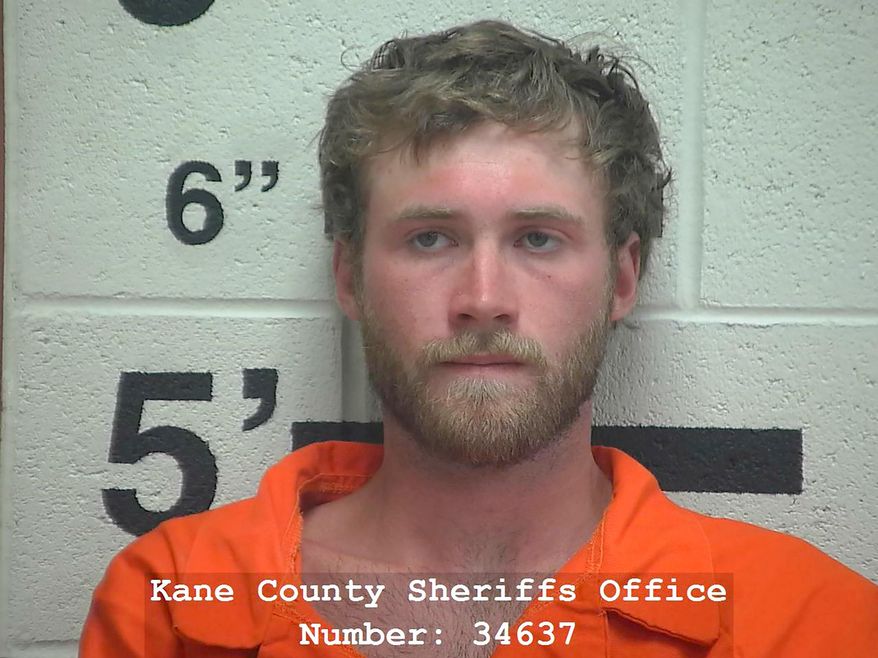 This photo provided by the Kane County, Utah Sheriff's Office shows Triston Brady Harrison. Harrison, a 21-year-old Utah man has been arrested on suspicion of being drunk when a boat he was driving smashed into a rock Friday, June 15, 2019at Lake Powell, causing a woman to be thrown from the boat and die. A probable cause statement says Harrison was arrested Friday, June 14, 2019, after the fatal accident when he showed multiple signs of being intoxicated. (Kane County Sheriff's Office, via AP)