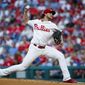 Philadelphia Phillies&#39; Aaron Nola pitches during the third inning of a baseball game against the Miami Marlins, Friday, June 21, 2019, in Philadelphia. (AP Photo/Matt Slocum)