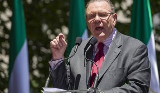 In this file photo, former Vice Chief of Staff of the U.S. Army Gen. Jack Keane, speaks to activists gathered at the State Department before a march to the White House to call for regime change in Iran, Friday, June 21, 2019, in Washington. (AP Photo/Alex Brandon)  **FILE**