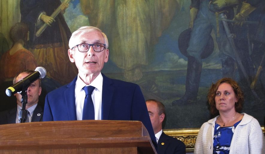 Wisconsin Democratic Gov. Tony Evers is shown at a news conference in this June 20, 2019 file photo. (AP Photo/Scott Bauer, File) **FILE**

