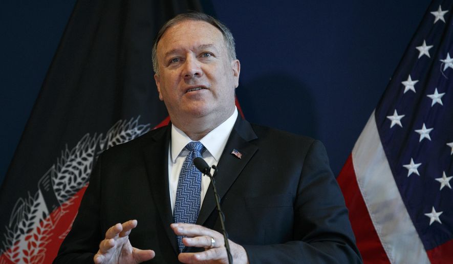 Secretary of State Mike Pompeo speaks during a news conference at U.S. Embassy Kabul, Tuesday, June 25, 2019, during an unannounced visit to Kabul, Afghanistan. (AP Photo/Jacquelyn Martin, Pool) ** FILE **
