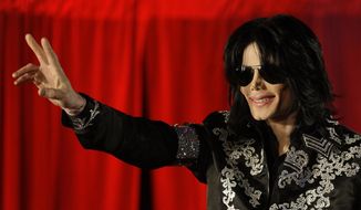 This March 5, 2009, file photo shows Michael Jackson as he announces ten live concerts at the London O2 Arena in south London. Tuesday, June 25, 2019, marks the 10th anniversary of Jackson&#39;s death. (AP Photo/Joel Ryan, File)