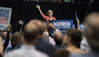 Democratic presidential candidate Sen. Elizabeth Warren, D-Mass., holds a town hall on the Florida International University campus on Tuesday, June 25, 2019, in Miami. (Jennifer King/Miami Herald via AP)