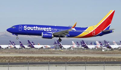 2. Southwest Airlines 
Industry: Transportation and logistics 
Employees: 56,000 

A Southwest Airlines Boeing 737 Max aircraft lands at the Southern California Logistics Airport in the high desert town of Victorville, Calif. Southwest Airlines Co. reports earns on Thursday, April 25. (AP Photo/Matt Hartman, File)