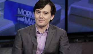 FILE - In this Aug. 15, 2017 file photo, Martin Shkreli is interviewed by Maria Bartiromo during her &amp;quot;Mornings with Maria Bartiromo&amp;quot; program on the Fox Business Network, in New York.  A federal appeals court in New York City is considering whether the securities fraud conviction against Shkreli, the former drug company executive known as “Pharma Bro” should be thrown out. An attorney Shkreli urged the court to overturn a 2017 guilty verdict for Shkreli, claiming the trial judge gave confusing instructions to the jury about the law. A prosecutor insisted the instructions were proper. (AP Photo/Richard Drew, File)