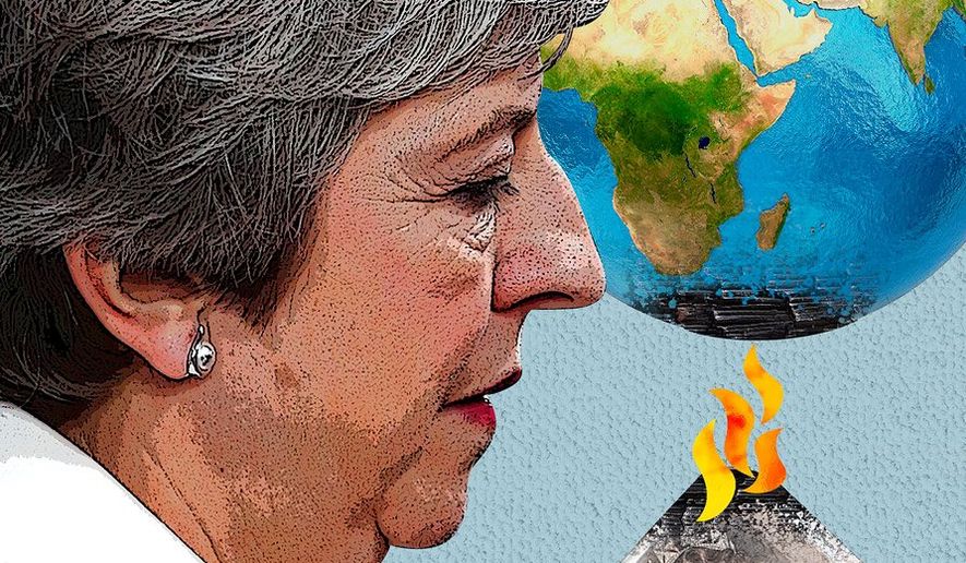 Theresa May Climate Legacy Illustration by Greg Groesch/The Washington Times
