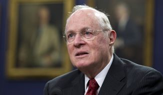 In this March 23, 2015, file photo, Anthony Kennedy testifies before a House Committee on Appropriations Subcommittee on Financial Services hearing on Capitol Hill in Washington. Retired Supreme Court Justice Kennedy has been named this year&#39;s recipient of the National Constitution Center&#39;s Liberty Medal. (AP Photo/Manuel Balce Ceneta, File)