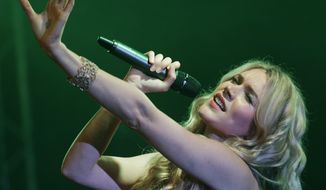 In this Nov. 26, 2016, file photo, British singer Joss Stone performs a concert in Karen, on the outskirts of Nairobi, Kenya. Stone says Wednesday, July 3, 2019, she was deported from Iran after arriving to perform a concert in the Islamic Republic. (AP Photo/Ben Curtis, File)