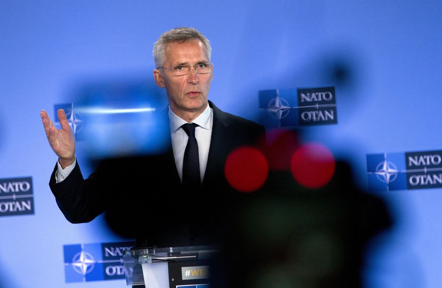 NATO Secretary General Jens Stoltenberg speaks during a media conference at NATO headquarters in Brussels, Friday, July 5, 2019. NATO ambassadors held a NATO-Russia council meeting on Friday chaired by NATO Secretary General Jens Stoltenberg. (AP Photo/Virginia Mayo)