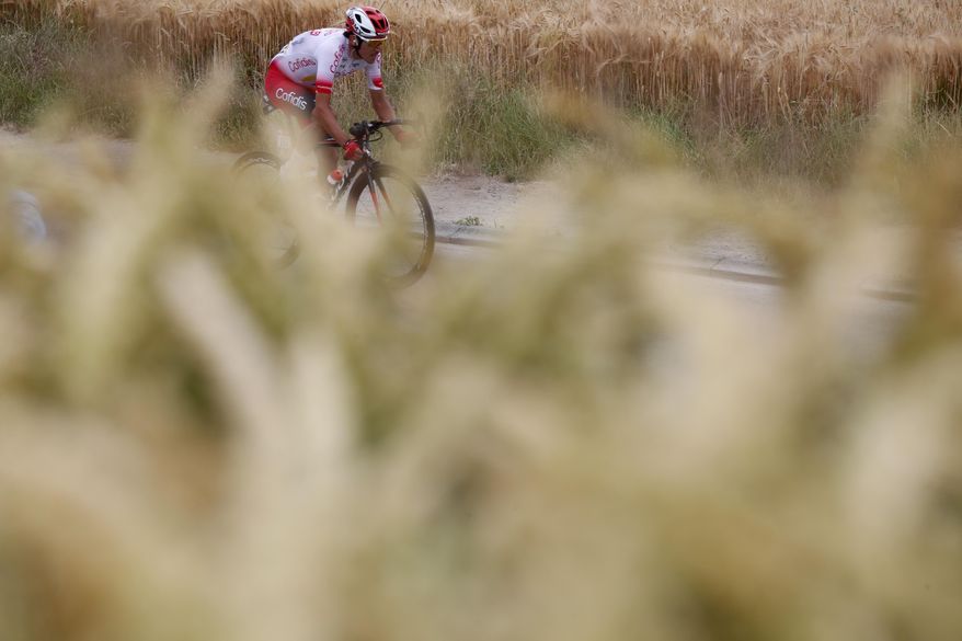 France's Stephane Rossetto rides during the first stage of the Tour de France cycling race over 194.5 kilometers (120,86 miles) with start in Brussels and finish in Brussels. Saturday, July 6, 2019. (AP Photo/Thibault Camus)
