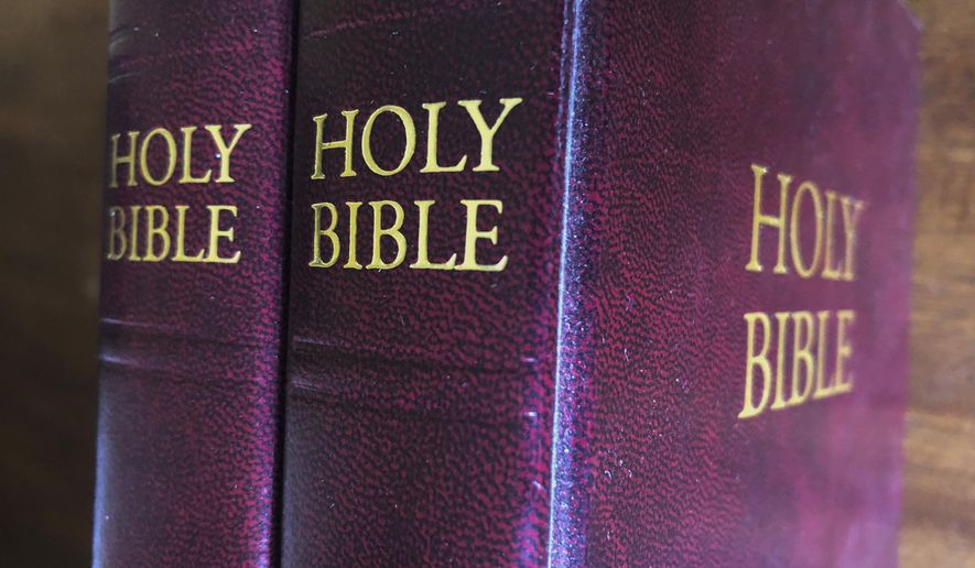 In this July 5, 2019, file photo, Bibles are displayed in Miami. (AP Photo/Marta Lavandier) ** FILE **