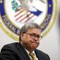 Attorney General William Barr speaks during a tour of a federal prison Monday, July 8, 2019, in Edgefield, S.C. (AP Photo/John Bazemore)