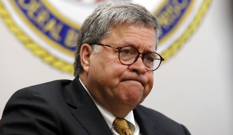 Attorney General William Barr speaks during a tour of a federal prison Monday, July 8, 2019, in Edgefield, S.C. (AP Photo/John Bazemore)