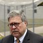 Attorney General William Barr speaks to reporters after a tour of a federal prison Monday, July 8, 2019, in Edgefield, S.C. (AP Photo/John Bazemore)