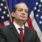 Labor Secretary Alex Acosta speaks during a media availability at the Department of Labor, Wednesday, July 10, 2019, in Washington. (AP Photo/Alex Brandon)