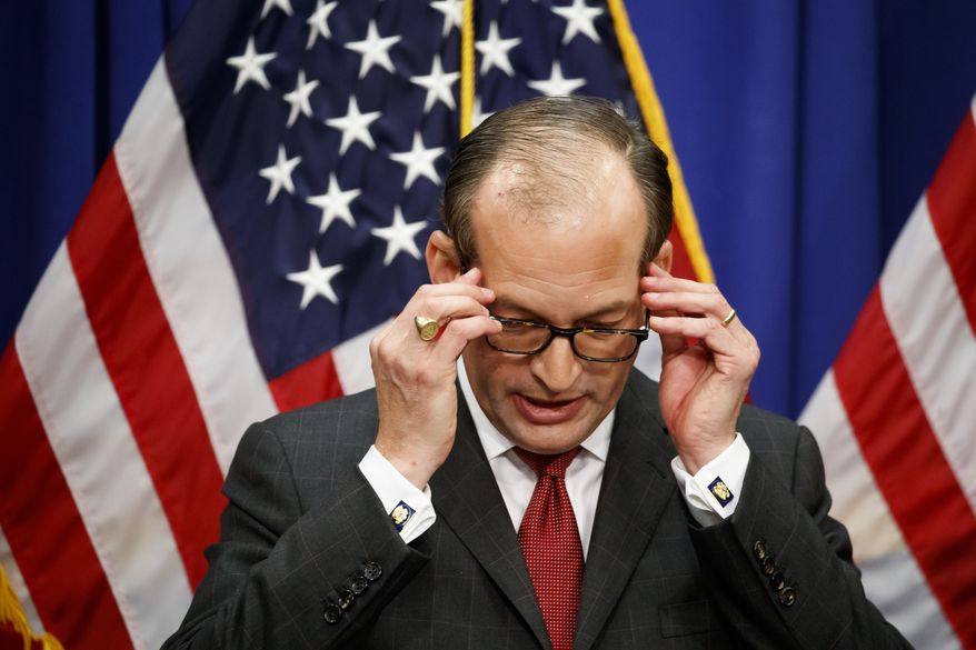 Labor Secretary Alex Acosta speaks during a news conference at the Department of Labor, Wednesday, July 10, 2019, in Washington. (AP Photo/Alex Brandon)