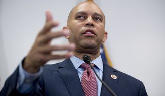 Democratic Caucus Chairman Hakeem Jeffries of New York speaks at a news conference following a House Democratic caucus meeting on Capitol Hill in Washington on July 10, 2019. (AP Photo/Andrew Harnik) **FILE**
