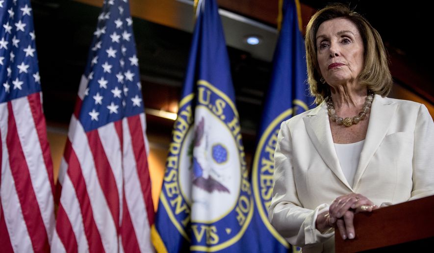 House Speaker Nancy Pelosi of Calif. listens to a question as she meets with reporters on Capitol Hill in Washington, Thursday, July 11, 2019. (AP Photo/Andrew Harnik)