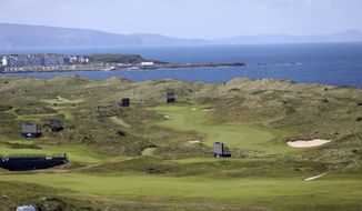 The Dunluce Links course at Royal Portrush Golf Club, Northern Ireland, Saturday, July 6, 2019. The Open Golf Championship will be played at Royal Portrush marking a historic return to Northern Ireland after it was last played there in 1951.  (AP Photo/Peter Morrison)