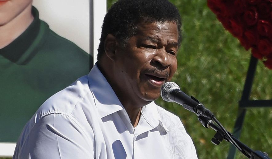 FILE - In this Oct. 8, 2017 file photo, singer Jerry Lawson performs the song "Lay Down" at a life celebration and statue unveiling for the late actor Anton Yelchin at Hollywood Forever Cemetery in Los Angeles. Lawson, for four decades the lead singer of cult favorite acapella group the Persuasions, has died. Longtime friend Rip Rense says Lawson died Wednesday, July 10, 2019 in Phoenix after a long illness. He was 75. (Photo by Chris Pizzello/Invision/AP, File)