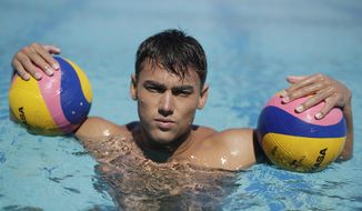 In this Monday, July 1, 2019, photo, Johnny Hooper poses for a picture during training session, in Torrance, Calif. Three years after he was one of the last cuts ahead of the 2016 Olympics, Hooper is a key attacker for the U.S. men&#39;s national team heading into a big summer. (AP Photo/Chris Carlson)