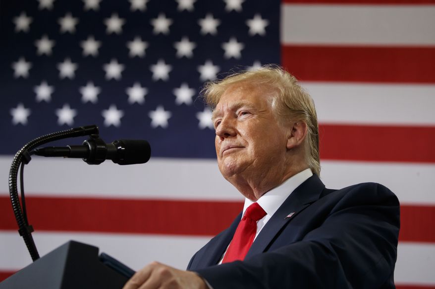 President Donald Trump speaks at Derco Aerospace Inc., a subsidiary of Lockheed Martin, Friday, July 12, 2019, in Milwaukee. (AP Photo/Alex Brandon)
