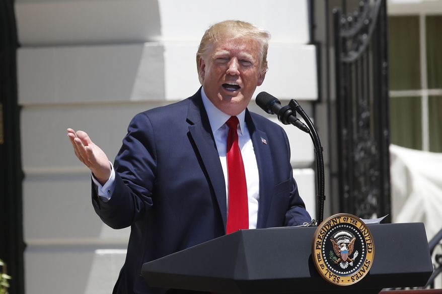President Donald Trump speaks during a Made in America showcase event on the South Lawn of the White House, Monday, July 15, 2019, in Washington. (AP Photo/Alex Brandon)