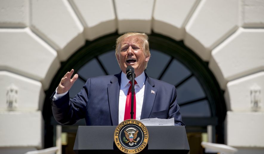 President Donald Trump speaks during a Made in America showcase on the South Lawn of the White House in Washington, Monday, July 15, 2019. (AP Photo/Andrew Harnik)