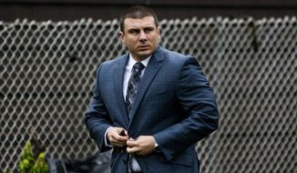 In this May 13, 2019, file photo, New York City police officer Daniel Pantaleo leaves his house in Staten Island, N.Y. Time is running out for federal prosecutors to take action in the 2014 death of Eric Garner, the unarmed black man heard on video crying &amp;quot;I can&#39;t breathe&amp;quot; after Pantaleo put him in an apparent chokehold. (AP Photo/Eduardo Munoz Alvarez, File)